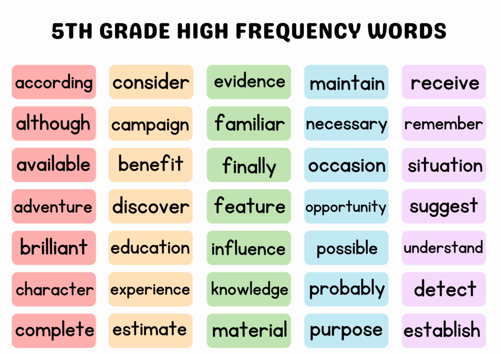 5th grade high frequency words